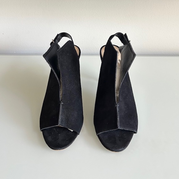 Vince Camuto Black Suede Peep-toe Sling Back Heel - Picture 2 of 5